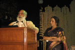 Shriji Arvind Singh Mewar adressing the audience — at Jagmandir Island Palace.